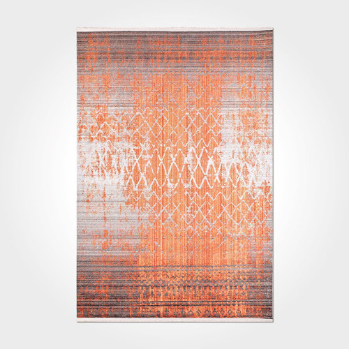 Aubrey Eskitme Turuncu Pamuk Dikdörtgen Modern Desenli Pamuk Makinada Yıkanabilir Hav Toz Vermez Leke Tutmayan Kaymaz Taban Dijital Makine Baskı Salon Yolluk Mutfak Halı
