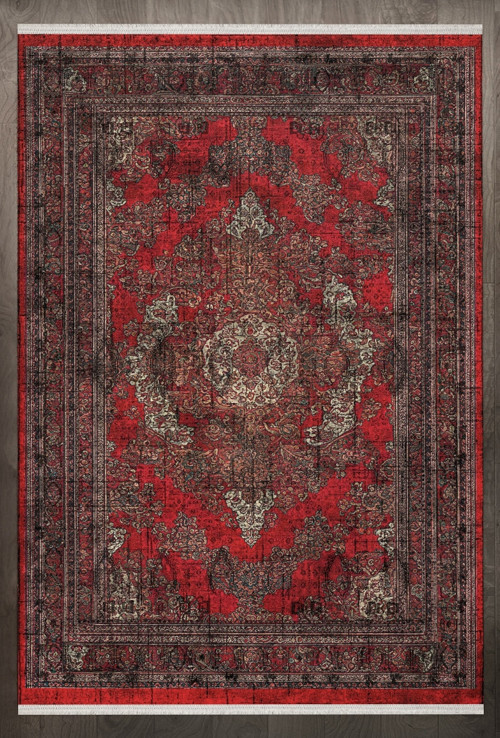 Klasik Kırmızı Pamuk Dikdörtgen Modern Desenli Pamuk Makinada Yıkanabilir Hav Toz Vermez Leke Tutmayan Kaymaz Taban Dijital Makine Baskı Salon Yolluk Mutfak Halı