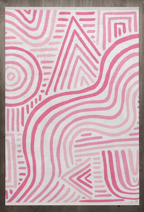 Geometrik Pembe Pamuk Dikdörtgen Modern Desenli Pamuk Makinada Yıkanabilir Hav Toz Vermez Leke Tutmayan Kaymaz Taban Dijital Makine Baskı Salon Yolluk Mutfak Halı