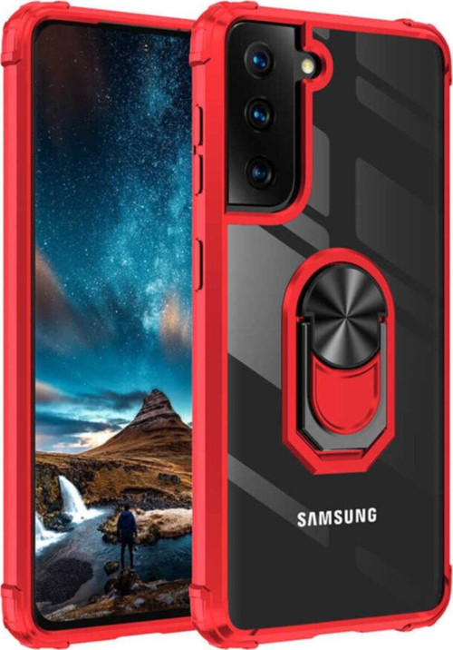Galaxy S21 Plus Uyumlu Kırmızı Yüzüklü Standlı Kılıf