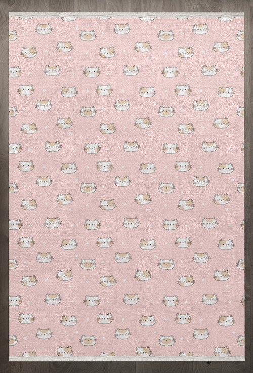 Figürlü Pembe Pamuk Dikdörtgen Modern Desenli Pamuk Makinada Yıkanabilir Hav Toz Vermez Leke Tutmayan Kaymaz Taban Dijital Makine Baskı Salon Yolluk Mutfak Halı