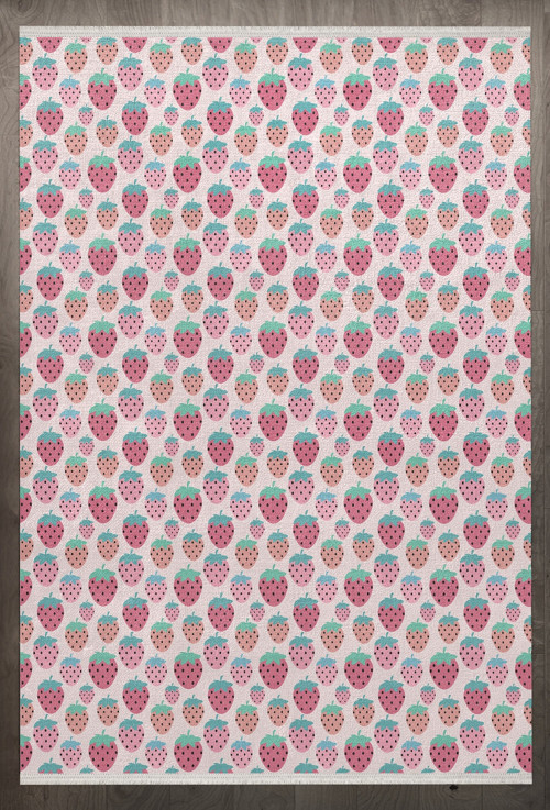 Figürlü Pembe Pamuk Dikdörtgen Modern Desenli Pamuk Makinada Yıkanabilir Hav Toz Vermez Leke Tutmayan Kaymaz Taban Dijital Makine Baskı Salon Yolluk Mutfak Halı