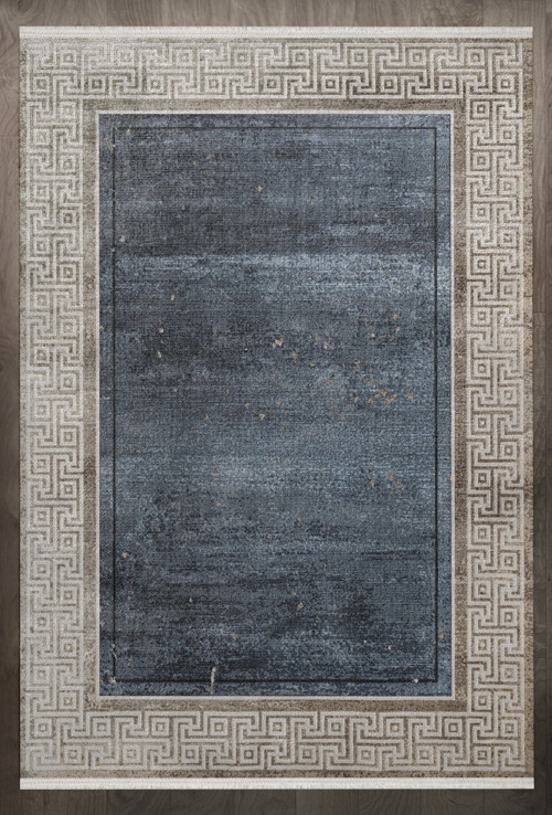 Çerçeveli Lacivert Pamuk Dikdörtgen Modern Desenli Pamuk Makinada Yıkanabilir Hav Toz Vermez Leke Tutmayan Kaymaz Taban Dijital Makine Baskı Salon Yolluk Mutfak Halı