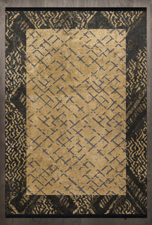 Çerçeveli Siyah Pamuk Dikdörtgen Modern Desenli Pamuk Makinada Yıkanabilir Hav Toz Vermez Leke Tutmayan Kaymaz Taban Dijital Makine Baskı Salon Yolluk Mutfak Halı
