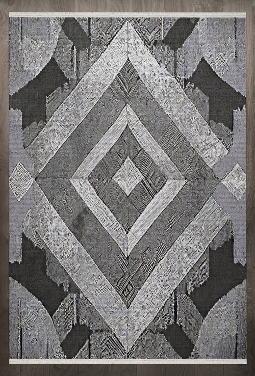 Geometrik Gri Pamuk Dikdörtgen Modern Desenli Pamuk Makinada Yıkanabilir Hav Toz Vermez Leke Tutmayan Kaymaz Taban Dijital Makine Baskı Salon Yolluk Mutfak Halı