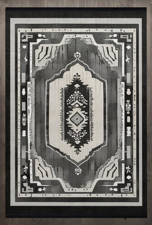 Göbekli Antrasit Pamuk Dikdörtgen Modern Desenli Pamuk Makinada Yıkanabilir Hav Toz Vermez Leke Tutmayan Kaymaz Taban Dijital Makine Baskı Salon Yolluk Mutfak Halı