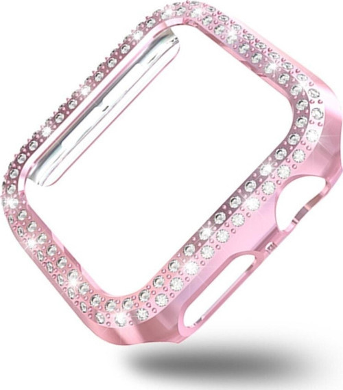 Watch 7 45mm Ile Uyumlu Sert Çerçeve Diamond Kapak Watch 7 45mm Koruyucu Kılıf Pembe