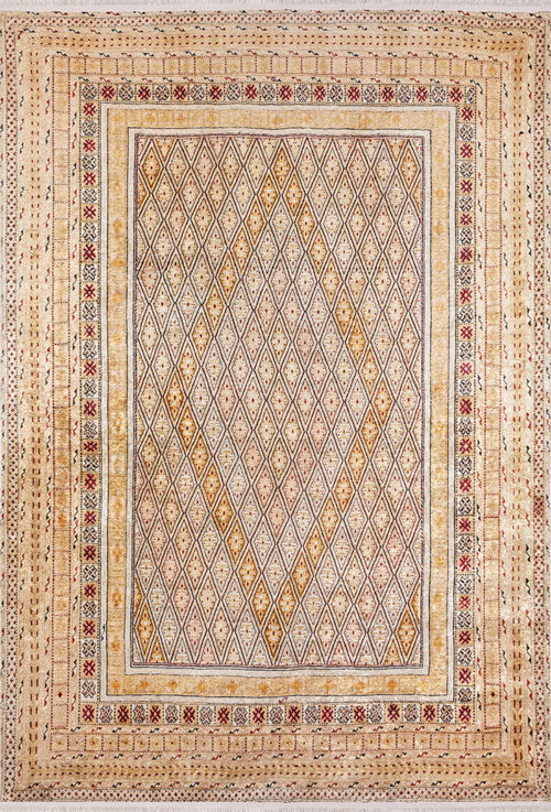 Berdsk Sarı Modern Etnik Desenli Makinada Yıkanabilir Hav Toz Vermez Leke Tutmayan Kaymaz Taban Dijital Makine Baskı Salon Yolluk Mutfak Halı