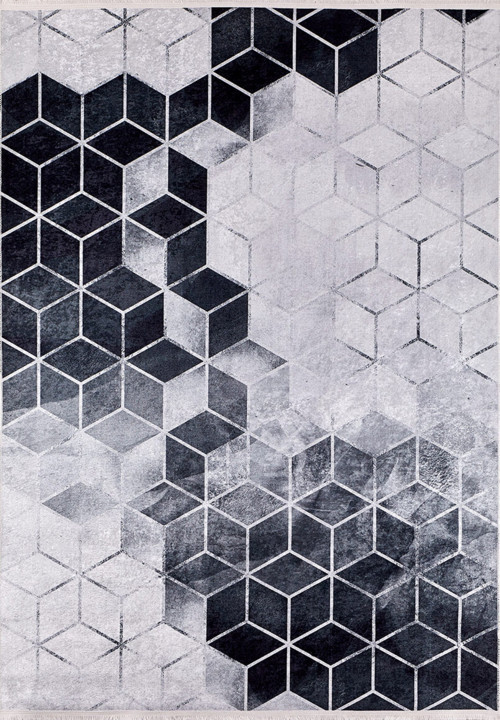 VisniVolocyok Gri Geometrik Etnik Modern Desenli Makinada Yıkanabilir Hav Toz Vermez Leke Tutmayan Kaymaz Taban Dijital Makine Baskı Salon Yolluk Mutfak Halı