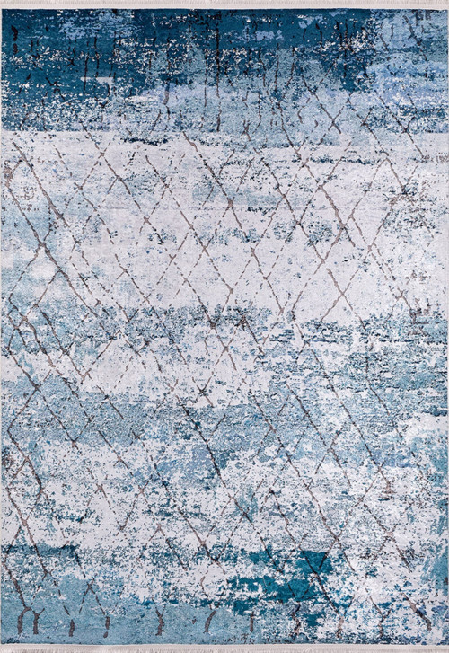 PavlovskiPosad Mavi Modern Etnik Desenli Makinada Yıkanabilir Hav Toz Vermez Leke Tutmayan Kaymaz Taban Dijital Makine Baskı Salon Yolluk Mutfak Halı