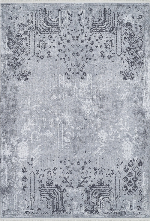 Khanpur Gri Modern Etnik Desenli Makinada Yıkanabilir Hav Toz Vermez Leke Tutmayan Kaymaz Taban Dijital Makine Baskı Salon Yolluk Mutfak Halı