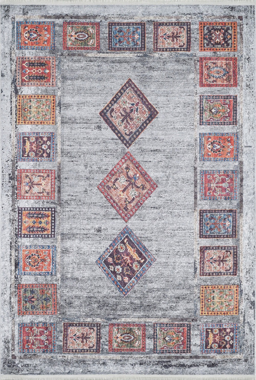 Tabasco Mavi Modern Etnik Desenli Makinada Yıkanabilir Hav Toz Vermez Leke Tutmayan Kaymaz Taban Dijital Makine Baskı Salon Yolluk Mutfak Halı