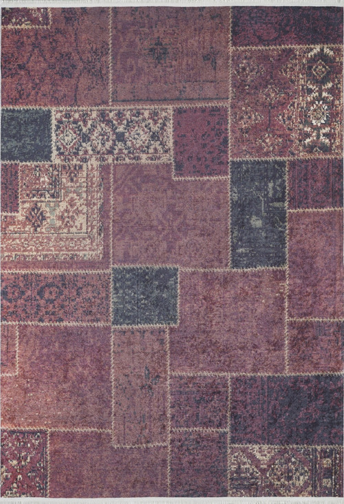 Bielawa Kırmızı Patchwork Etnik Modern Desenli Makinada Yıkanabilir Hav Toz Vermez Leke Tutmayan Kaymaz Taban Dijital Makine Baskı Salon Yolluk Mutfak Halı
