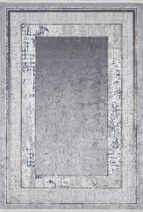 Lahor Gri Çerçeveli Etnik Modern Desenli Makinada Yıkanabilir Hav Toz Vermez Leke Tutmayan Kaymaz Taban Dijital Makine Baskı Salon Yolluk Mutfak Halı