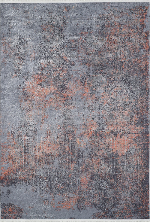 Hurremabad Gri Modern Etnik Desenli Makinada Yıkanabilir Hav Toz Vermez Leke Tutmayan Kaymaz Taban Dijital Makine Baskı Salon Yolluk Mutfak Halı