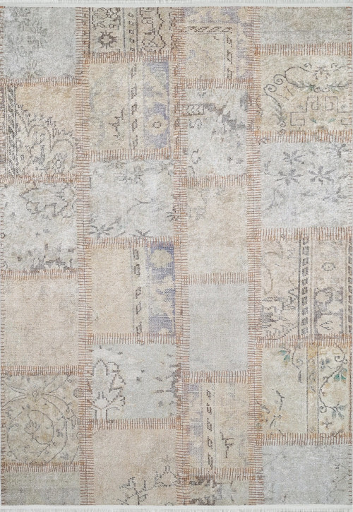 Bierutow Krem Patchwork Etnik Modern Desenli Makinada Yıkanabilir Hav Toz Vermez Leke Tutmayan Kaymaz Taban Dijital Makine Baskı Salon Yolluk Mutfak Halı