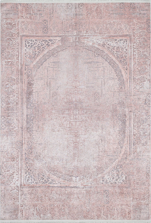 Andimesk Pembe Göbekli Etnik Modern Desenli Pamuk Makinada Yıkanabilir Hav Toz Vermez Leke Tutmayan Kaymaz Taban Dijital Makine Baskı Salon Yolluk Mutfak Halı