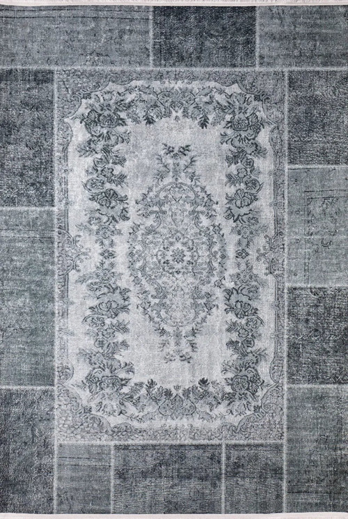 Xinning Gri Patchwork Etnik Modern Desenli Pamuk Makinada Yıkanabilir Hav Toz Vermez Leke Tutmayan Kaymaz Taban Dijital Makine Baskı Salon Yolluk Mutfak Halı