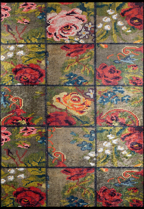 Manitoba Yeşil Patchwork Etnik Modern Desenli Makinada Yıkanabilir Hav Toz Vermez Leke Tutmayan Kaymaz Taban Dijital Makine Baskı Salon Yolluk Mutfak Halı