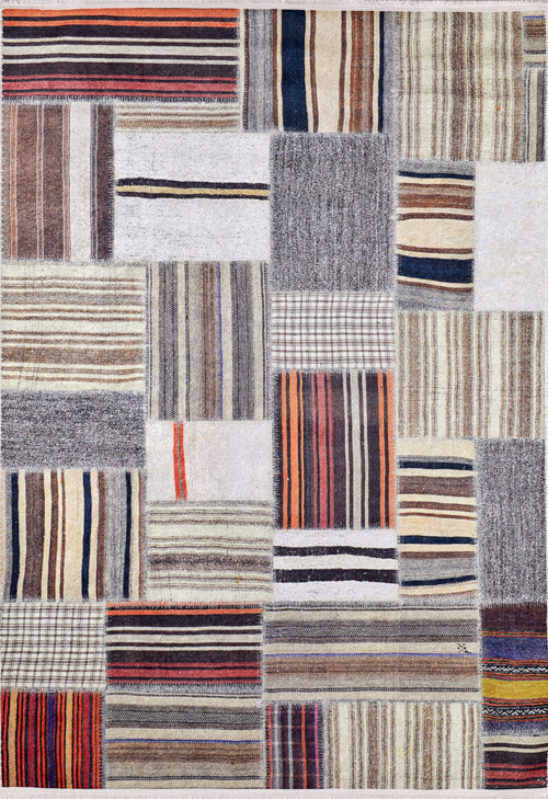 Leninsk-Kuznetski Bej Patchwork Etnik Modern Desenli Pamuk Makinada Yıkanabilir Hav Toz Vermez Leke Tutmayan Kaymaz Taban Dijital Makine Baskı Salon Yolluk Mutfak Halı