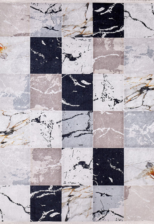 Winnipeg Gri Patchwork Etnik Modern Desenli Pamuk Makinada Yıkanabilir Hav Toz Vermez Leke Tutmayan Kaymaz Taban Dijital Makine Baskı Salon Yolluk Mutfak Halı
