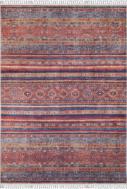 Milomlyn Kırmızı Modern Etnik Desenli Makinada Yıkanabilir Hav Toz Vermez Leke Tutmayan Kaymaz Taban Dijital Makine Baskı Salon Yolluk Mutfak Halı