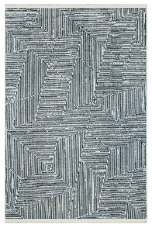 Gri Zemin Üzerine Geometrik Desenli Modern Kadife Dokulu Salon ve Oturma Odası Halısı