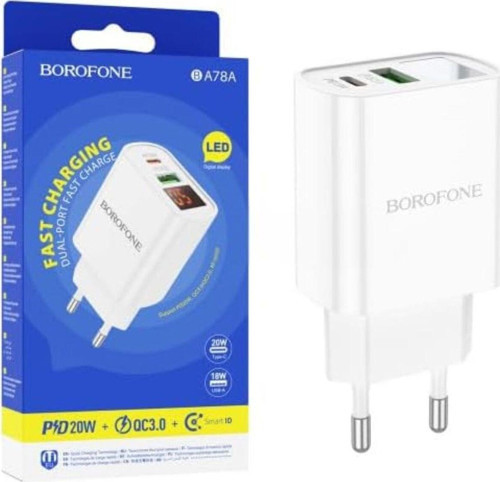 PD20W + QC 3.0 Şarj Cihazı Led Gösterge Çift Çıkış Telefon Tablet Şarj Kafa Dual Port BA78A