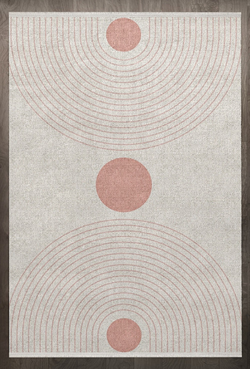 Geometrik Pembe Pamuk Dikdörtgen Modern Desenli Pamuk Makinada Yıkanabilir Hav Toz Vermez Leke Tutmayan Kaymaz Taban Dijital Makine Baskı Salon Yolluk Mutfak Halı