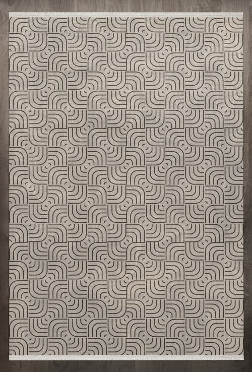 Geometrik Bej Pamuk Dikdörtgen Modern Desenli Pamuk Makinada Yıkanabilir Hav Toz Vermez Leke Tutmayan Kaymaz Taban Dijital Makine Baskı Salon Yolluk Mutfak Halı
