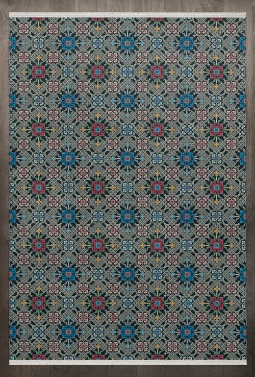 Geometrik Mavi Pamuk Dikdörtgen Modern Desenli Pamuk Makinada Yıkanabilir Hav Toz Vermez Leke Tutmayan Kaymaz Taban Dijital Makine Baskı Salon Yolluk Mutfak Halı