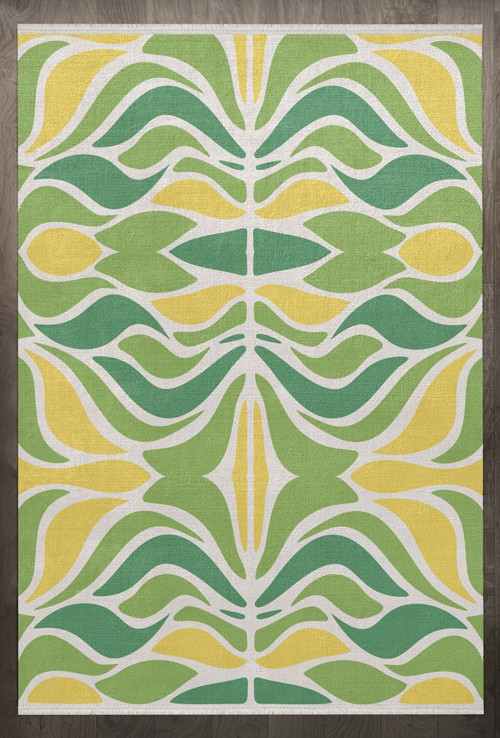Geometrik Yeşil Pamuk Dikdörtgen Modern Desenli Pamuk Makinada Yıkanabilir Hav Toz Vermez Leke Tutmayan Kaymaz Taban Dijital Makine Baskı Salon Yolluk Mutfak Halı