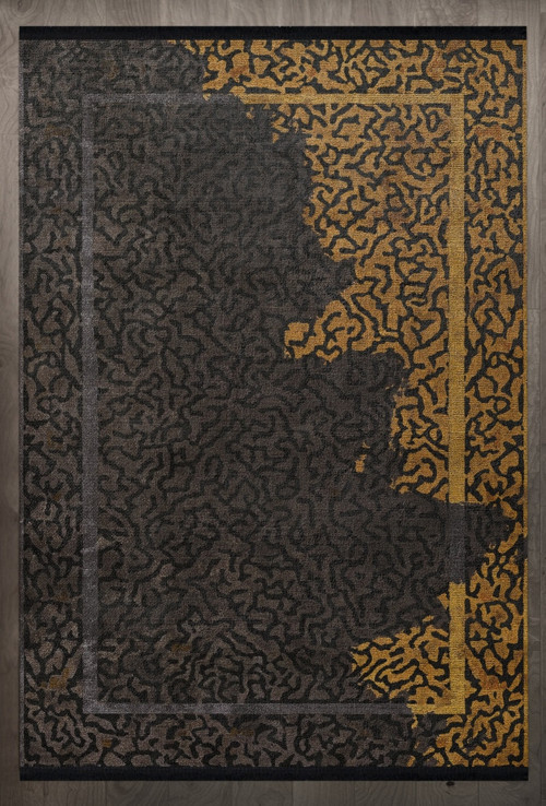 Çerçeveli Sarı Pamuk Dikdörtgen Modern Desenli Pamuk Makinada Yıkanabilir Hav Toz Vermez Leke Tutmayan Kaymaz Taban Dijital Makine Baskı Salon Yolluk Mutfak Halı