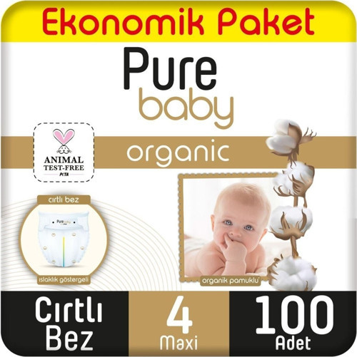 Organik Pamuklu Cırtlı Bez Ekonomik Paket 4 Numara Maxi 100 Adet
