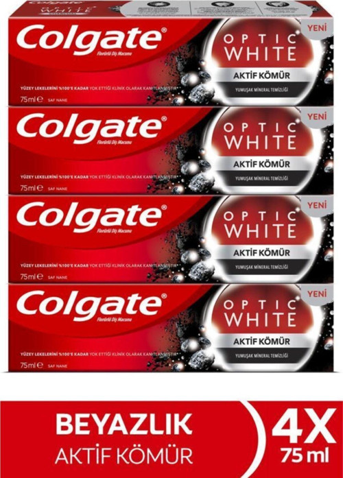Optic White Aktif Kömür Yumuşak Mineral Temizliği Beyazlatıcı Diş Macunu 4 X 75 Ml