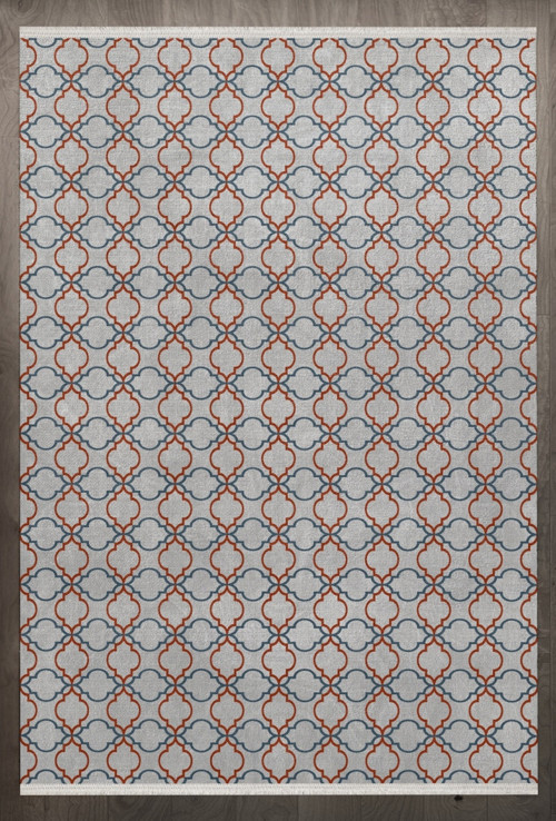 Geometrik Mavi Pamuk Dikdörtgen Modern Desenli Pamuk Makinada Yıkanabilir Hav Toz Vermez Leke Tutmayan Kaymaz Taban Dijital Makine Baskı Salon Yolluk Mutfak Halı
