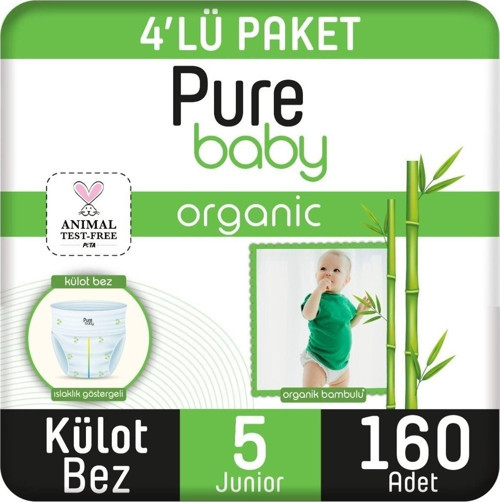 Organik Pamuklu Külot Bez 4'lü Paket 5 Numara Junior 160 Adet