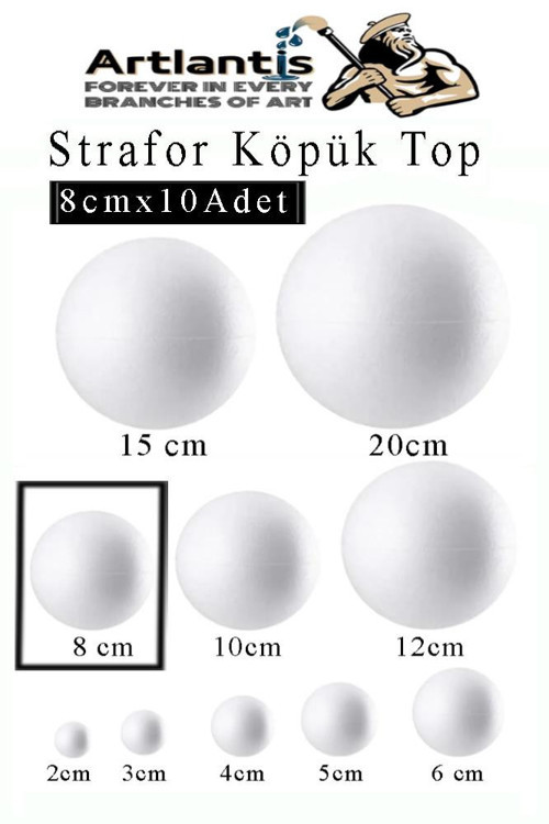 Strafor Köpük Top 8 cm 10 Adet Köpük Top Küre Toplar Yuvarlak Strafor Köpük Top Okul Deney Hobi Sanat