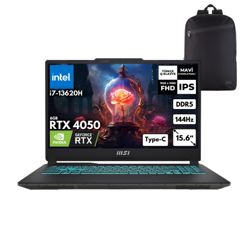 Cyborg 15 i7-13620H 40-GBDDR5 4 TBSSD RTX4050 (6GB) 15.6" FHD 144Hz Windows 11 Home + HMF Sırt Ç. A13VE-897XTRHMF54