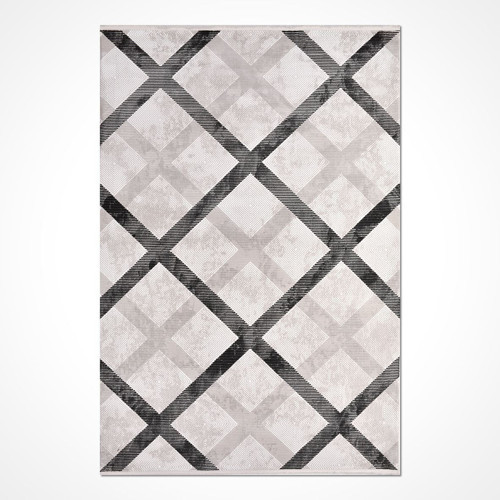 Sierra Gri Geometrik Etnik Modern Desenli Hav Vermeyen Leke Tutmayan Kolay Temizlenen Yumuşak Makine Salon Yolluk Mutfak Halı