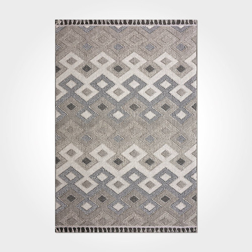 Aleah Gri Geometrik Etnik Modern Desenli Hav Vermeyen Leke Tutmayan Kolay Temizlenen Yumuşak Makine Salon Yolluk Mutfak Halı