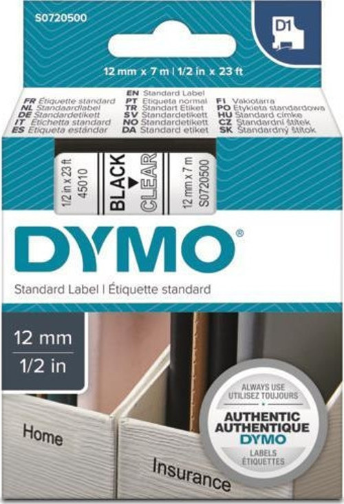 D1 Şeffaf/Siyah Yedek Şerit 12mm x 7mt (45010)