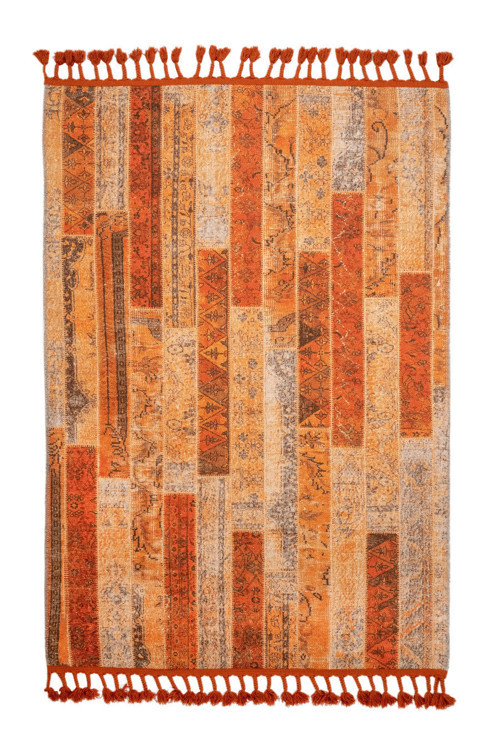Bohinj Patchwork Turuncu Pamuk Dikdörtgen Modern Desenli Pamuk Makinada Yıkanabilir Hav Toz Vermez Leke Tutmayan Kaymaz Taban Dijital Makine Baskı Salon Yolluk Mutfak Halı