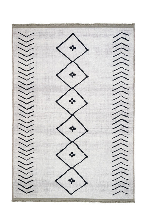 Oss Geometrik Siyah Pamuk Dikdörtgen Modern Desenli Pamuk Makinada Yıkanabilir Hav Toz Vermez Leke Tutmayan Kaymaz Taban Dijital Makine Baskı Salon Yolluk Mutfak Halı