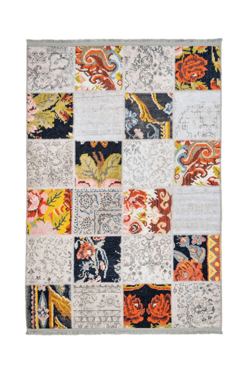 Braslovce Patchwork Beyaz Pamuk Dikdörtgen Modern Desenli Pamuk Makinada Yıkanabilir Hav Toz Vermez Leke Tutmayan Kaymaz Taban Dijital Makine Baskı Salon Yolluk Mutfak Halı