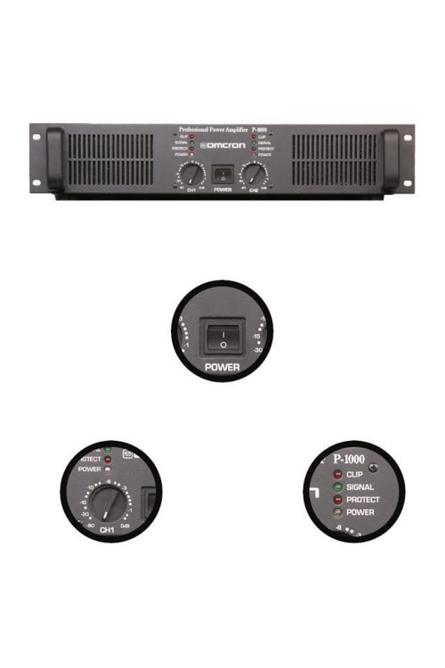 Omcron P-1000 2x500W Çift Çıkışlı Stereo Power Anfi Güç Anfisi