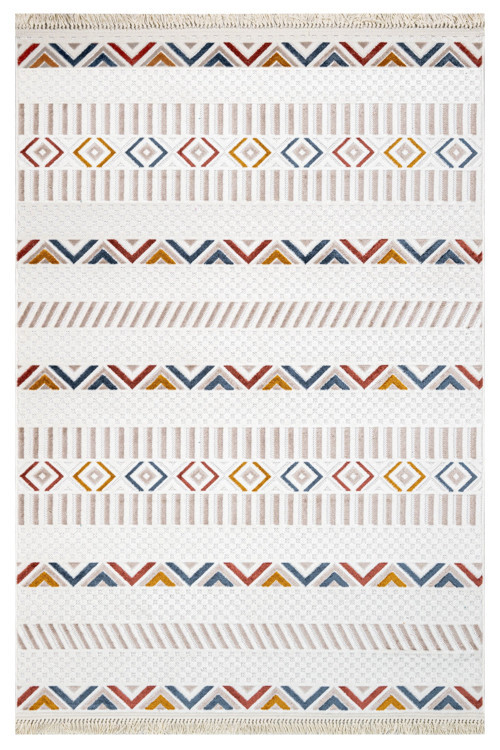 Keylinn Krem Geometrik Etnik Modern Desenli Hav Vermeyen Leke Tutmayan Kolay Temizlenen Yumuşak Makine Salon Yolluk Mutfak Halı