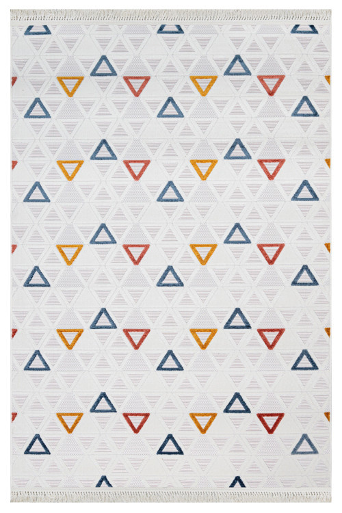 Keyson Krem Geometrik Etnik Modern Desenli Hav Vermeyen Leke Tutmayan Kolay Temizlenen Yumuşak Makine Salon Yolluk Mutfak Halı