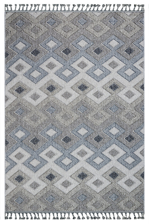 Aleah Gri Geometrik Etnik Modern Desenli Hav Vermeyen Leke Tutmayan Kolay Temizlenen Yumuşak Makine Salon Yolluk Mutfak Halı