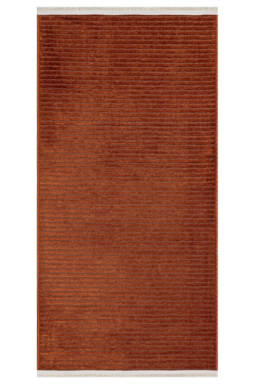 Abomination Turuncu Çizgili Etnik Modern Desenli Hav Vermeyen Leke Tutmayan Kolay Temizlenen Yumuşak Makine Salon Yolluk Mutfak Halı
